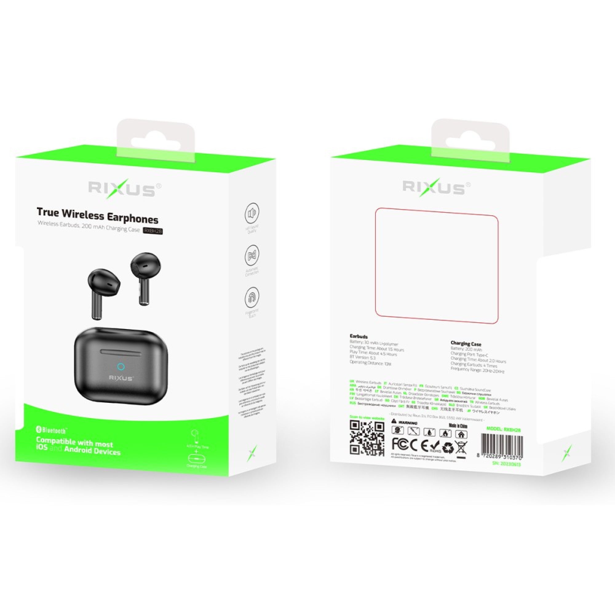 Rixus RXBH28 HIFI Sound Earbuds Auriculares Inalámbricos - Negro - Refurbee.es