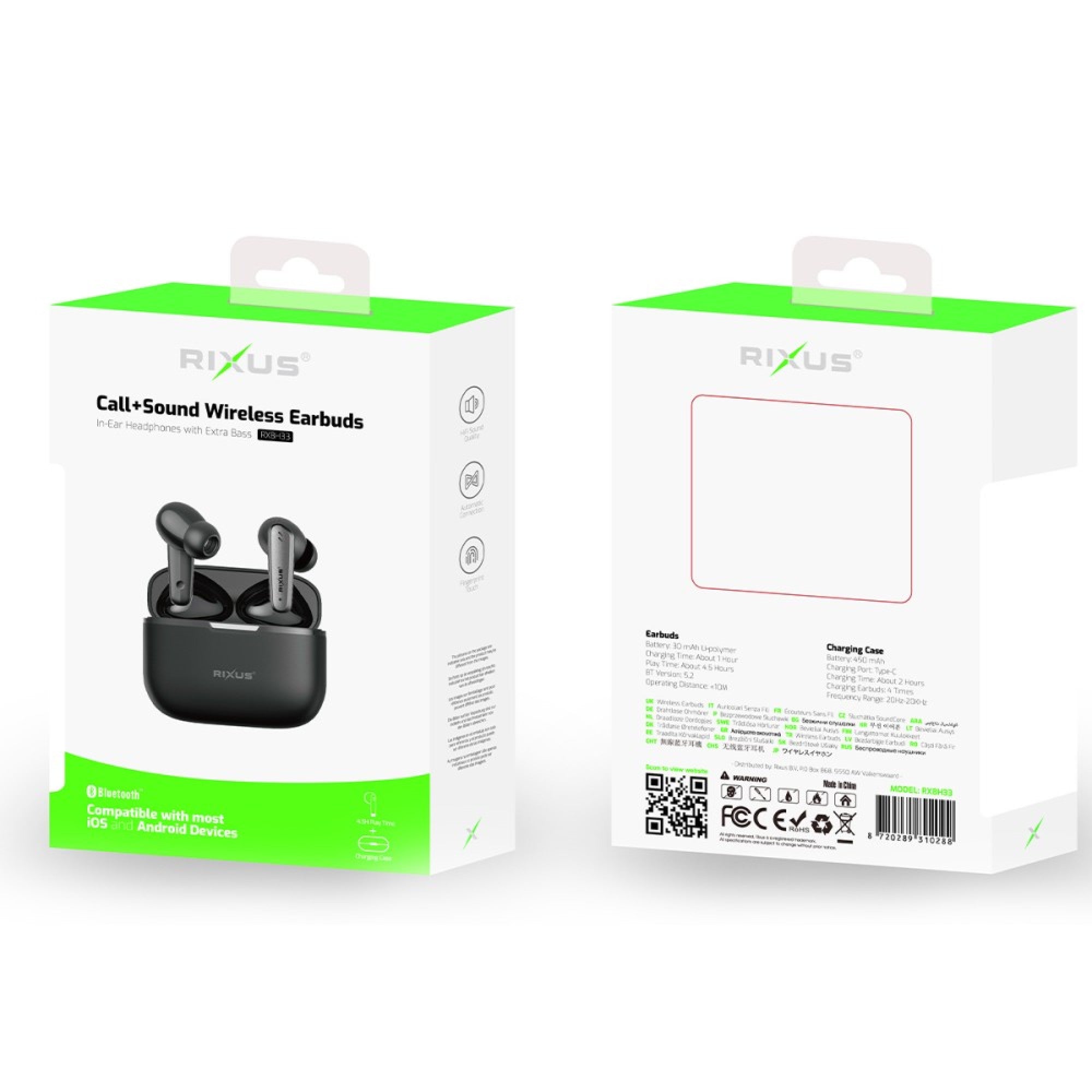 Rixus RXBH33 HIFI Sound Earbuds Auriculares Inalámbricos - Negro - Refurbee.es